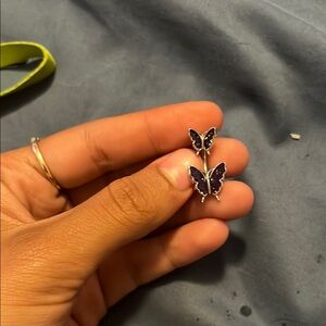 Elegant Silver and purple Butterfly belly button ring